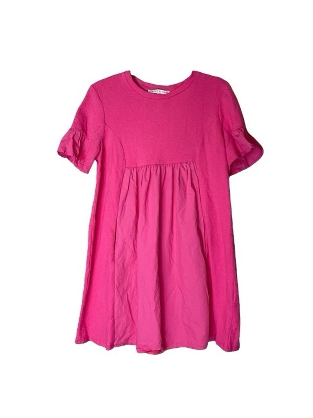 English Factory Pink Shift Dress Bell Ruffle Sleeve Medium Bubblegum - Picture 3 of 11